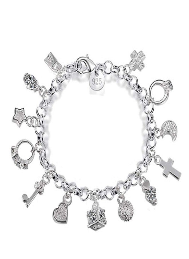 Aeora S925 Silver Thirteen Hanging Pieces Bracelet for Women Gift Bracelets & Bangles Jewelry - Image 1